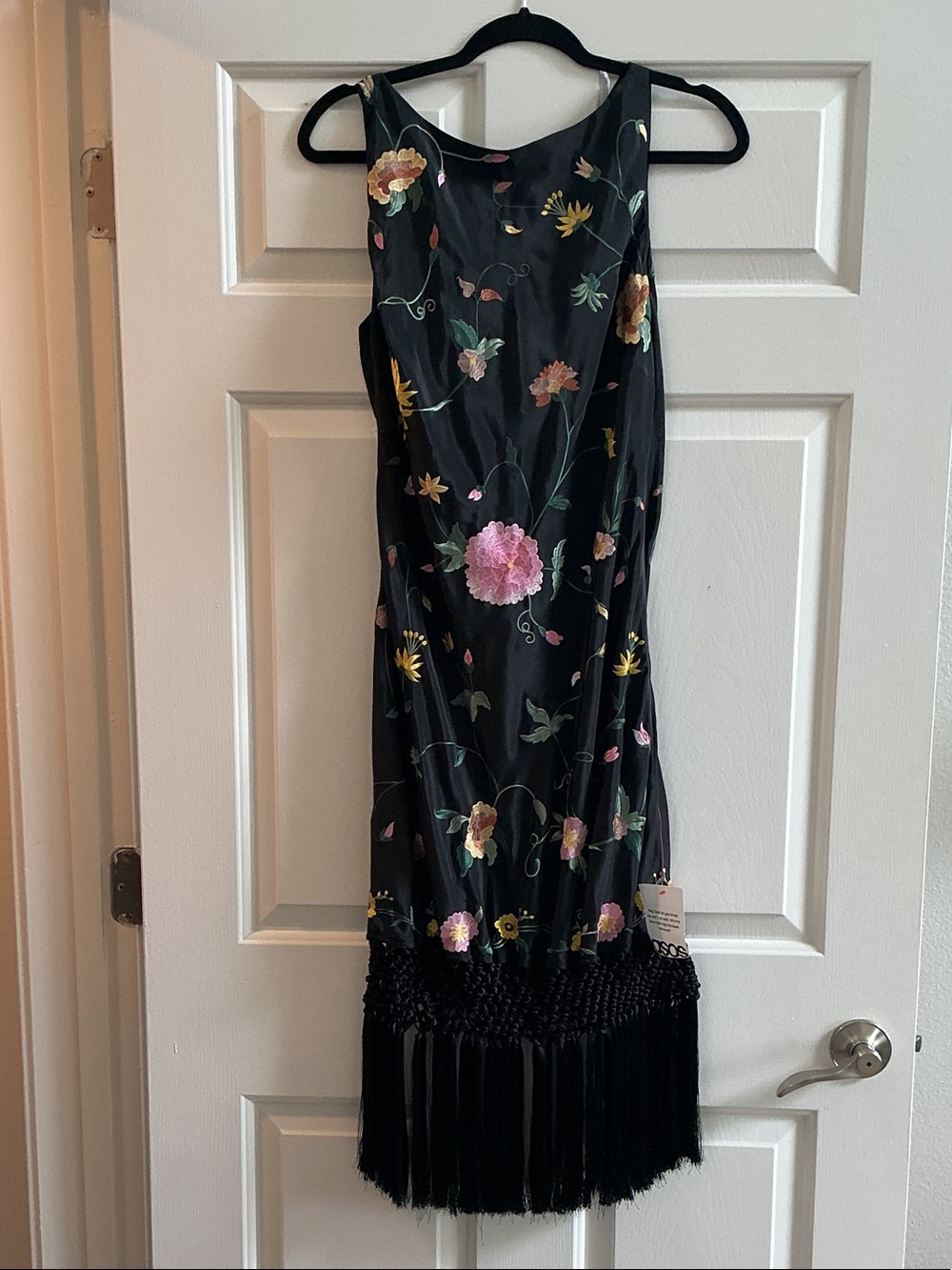 ASOS Black Floral Midi Dress with Fringe - Picture 2 of 2